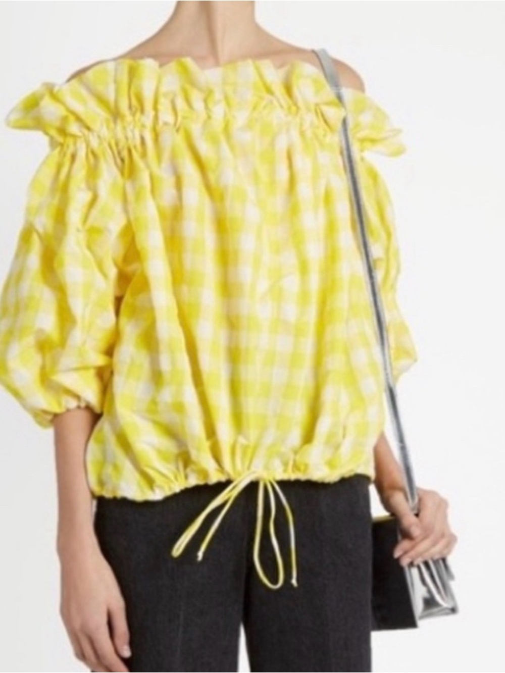 Marques Almeida Yellow Gingham Puffy Cottagecore Contemporary Top Sz Large